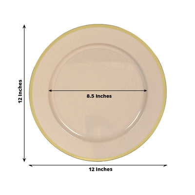 10 Pack Taupe Economy Plastic Charger Plates With Gold Rim 12’’ Round Dinner Chargers Event Tabletop Decor - Charger