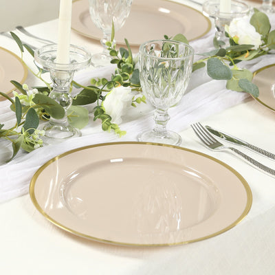 10 Pack Taupe Economy Plastic Charger Plates With Gold Rim 12’’ Round Dinner Chargers Event Tabletop Decor - Charger