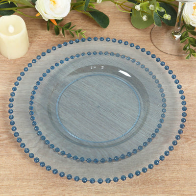 10-Pack Transparent Dusty Blue Plastic Dessert Plates â€“ 8" Round with Beaded Rim, Disposable for Parties & Events