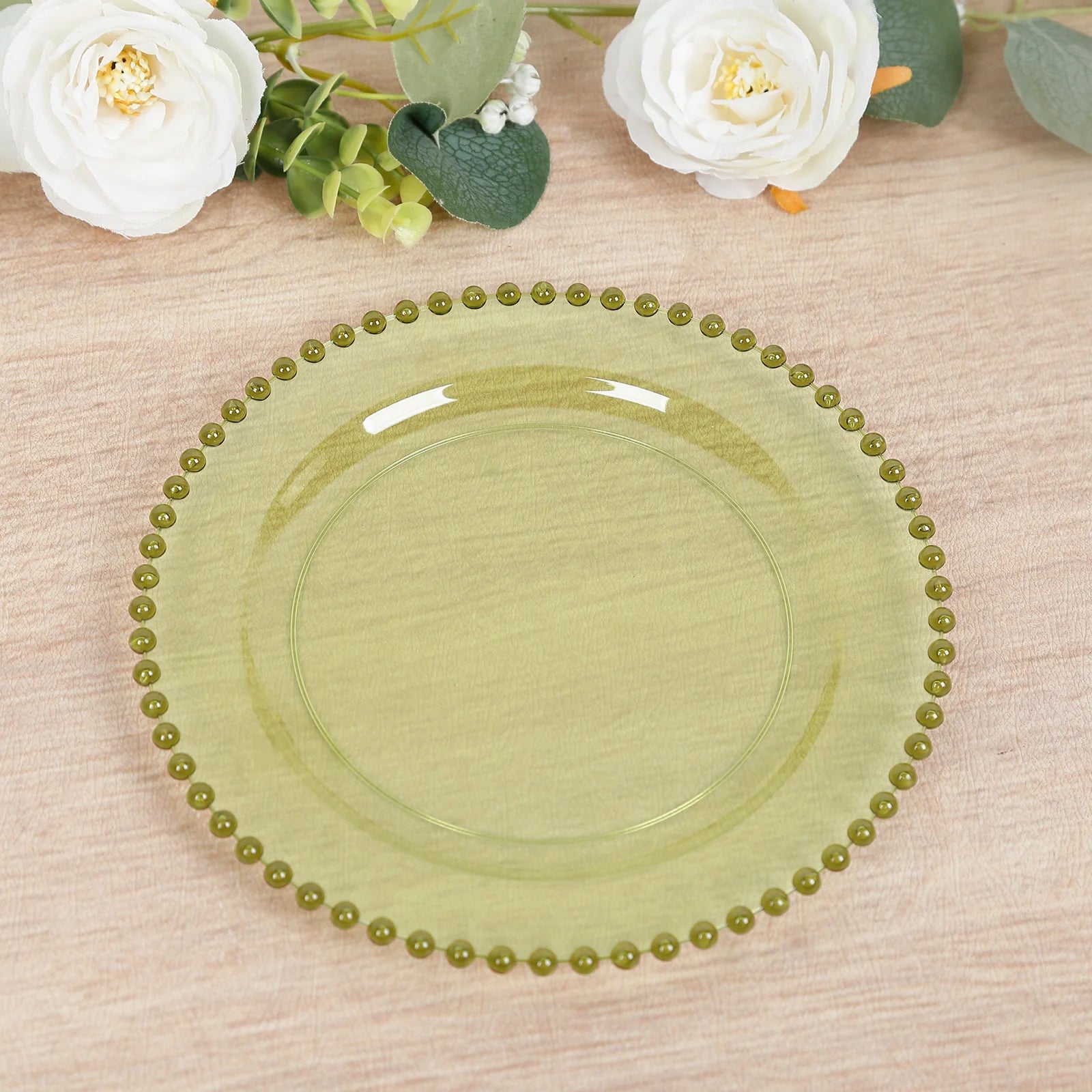 10-Pack Transparent Dusty Sage Green Plastic Dessert Plates â€“ 8’’ Round with Beaded Rim Disposable for Parties &