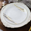 10-Pack Plastic 10" Round Dinner Plates in White with Gold Brush Stroked Print - Disposable Party Dinnerware for Modern Themed Events & Banquets