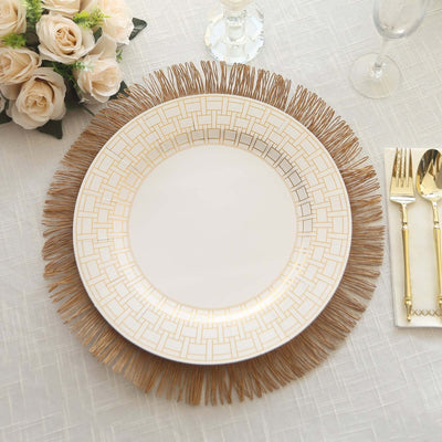 10-Pack Cardstock Paper Charger Plates in White with Gold Basketweave Pattern Rim - 650GSM Cardboard Placemats for Weddings & Banquets 13"