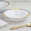 10-Pack Plastic Round Soup Bowl in White with Gold Vine & Royal Blue Rim - Sturdy Disposable Salad Dessert Bowls for Catering & Events 12oz