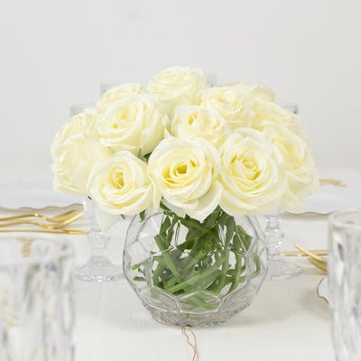 10 Pcs 12’’ Artificial Silk Roses - Ivory Single Stem Rose for Flower Bouquet Arrangements - Silk Flowers