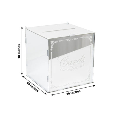 10’’ Silver Mirror Acrylic Wedding Card Box with Slot - Wishing Well Money Box for Reception Graduation and Events