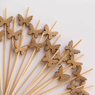 100-Pack Bamboo Cocktail Sticks Butterfly Design Eco Friendly Natural - Biodegradable Party Picks 5"