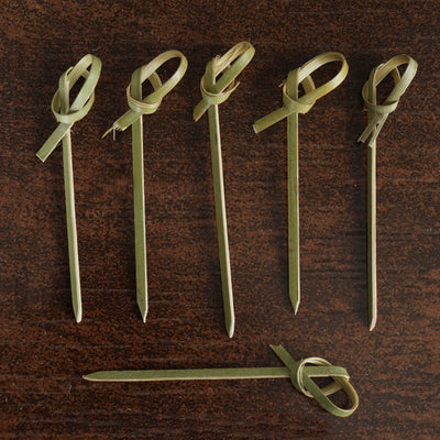 100-Pack Bamboo Skewers Knotted Style - Natural Eco Friendly Wooden Cocktail Picks for Food Display Party Snacks &