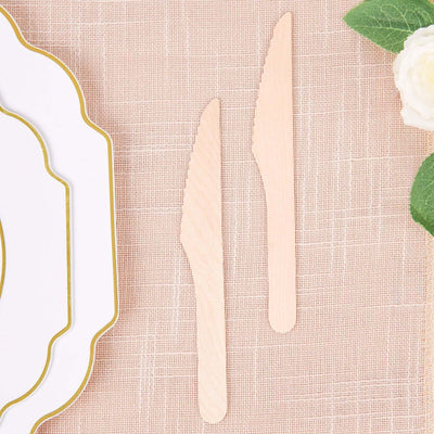 100 - Pack Birchwood Knives Natural - Eco Friendly Biodegradable Wooden Utensils for Rustic Themes & Outdoor Parties 7" - Linen Luxes