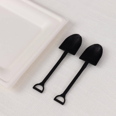 100-Pack Plastic Dessert Spoons with Mini Shovel Design Black - Disposable Ice Cream Spoons 4.5"