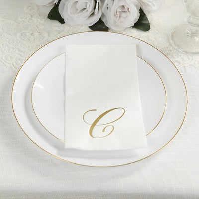 100 Paper Dinner Napkins White with Gold Foil Monogram ’C’ â€“ 8’’x4’’ Folded Disposable Party Napkins - Napkins