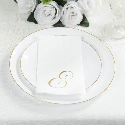 100 Paper Dinner Napkins White with Gold Foil Monogram ’E’ â€“ 8’’x4’’ Folded Disposable Party Napkins - Napkins
