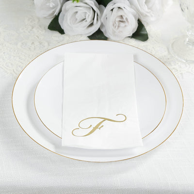 100 Paper Dinner Napkins White with Gold Foil Monogram ’F’ â€“ 8’’x4’’ Folded Disposable Party Napkins - Napkins