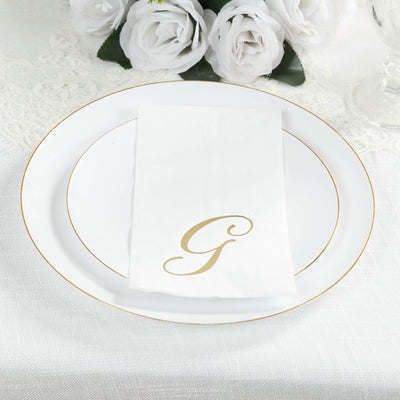 100 Paper Dinner Napkins White with Gold Foil Monogram ’G’ â€“ 8’’x4’’ Folded Disposable Party Napkins - Napkins