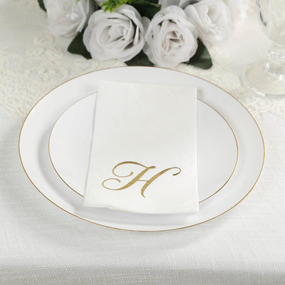100 Paper Dinner Napkins White with Gold Foil Monogram ’H’ â€“ 8’’x4’’ Folded Disposable Party Napkins - Napkins