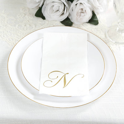 100 Paper Dinner Napkins White with Gold Foil Monogram ’N’ â€“ 8’’x4’’ Folded Disposable Party Napkins - Napkins