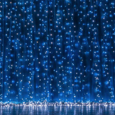 10ft Blue 300 LED Icicle Curtain Fairy String Lights with 8 Modes