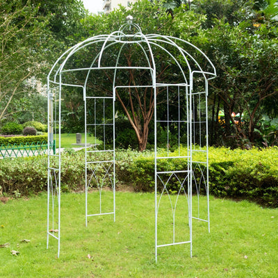 10ft White Metal Birdcage Ceremony Arch â€“ Garden Gazebo Pergola Arbor Trellis for Outdoor Weddings Vines & Flowers
