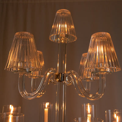 11-Arm Crystal Glass Candelabra â€“ 50’’ Floor Candle Holder for Taper & Tealight Candles with Empire & Cylinder