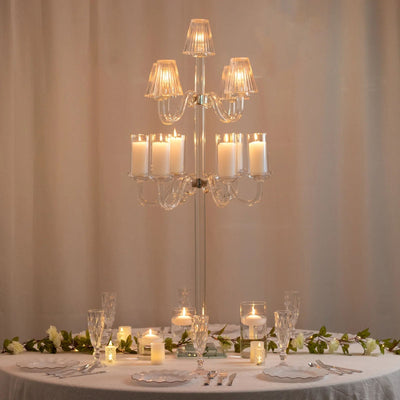 11-Arm Crystal Glass Candelabra â€“ 50’’ Floor Candle Holder for Taper & Tealight Candles with Empire & Cylinder