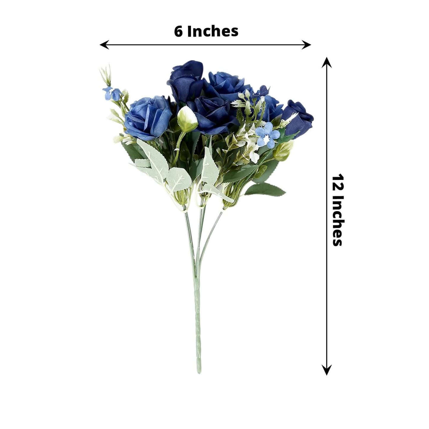 4 Bushes 12" Navy Blue Real Touch Artificial Silk Rose Flower Bouquet, Faux Bridal Flowers