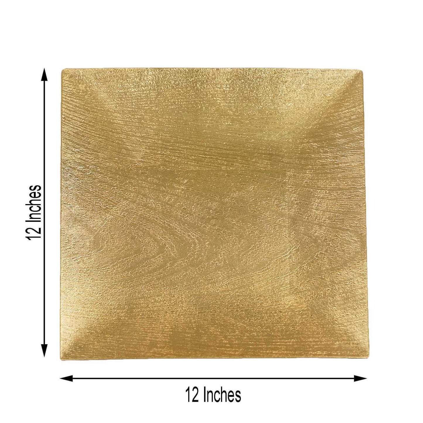 6-Pack Acrylic Square Charger Plates 12" in Gold with Embossed Wood Grain, Boho Chic Dinner Party Decor Charger Tableware
