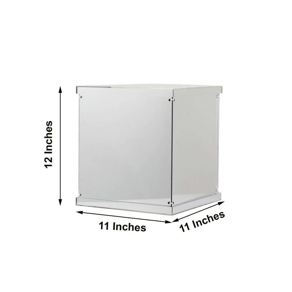 12" Silver Mirrored Acrylic Display Box, Pedestal Riser with Interchangeable Lid and Base