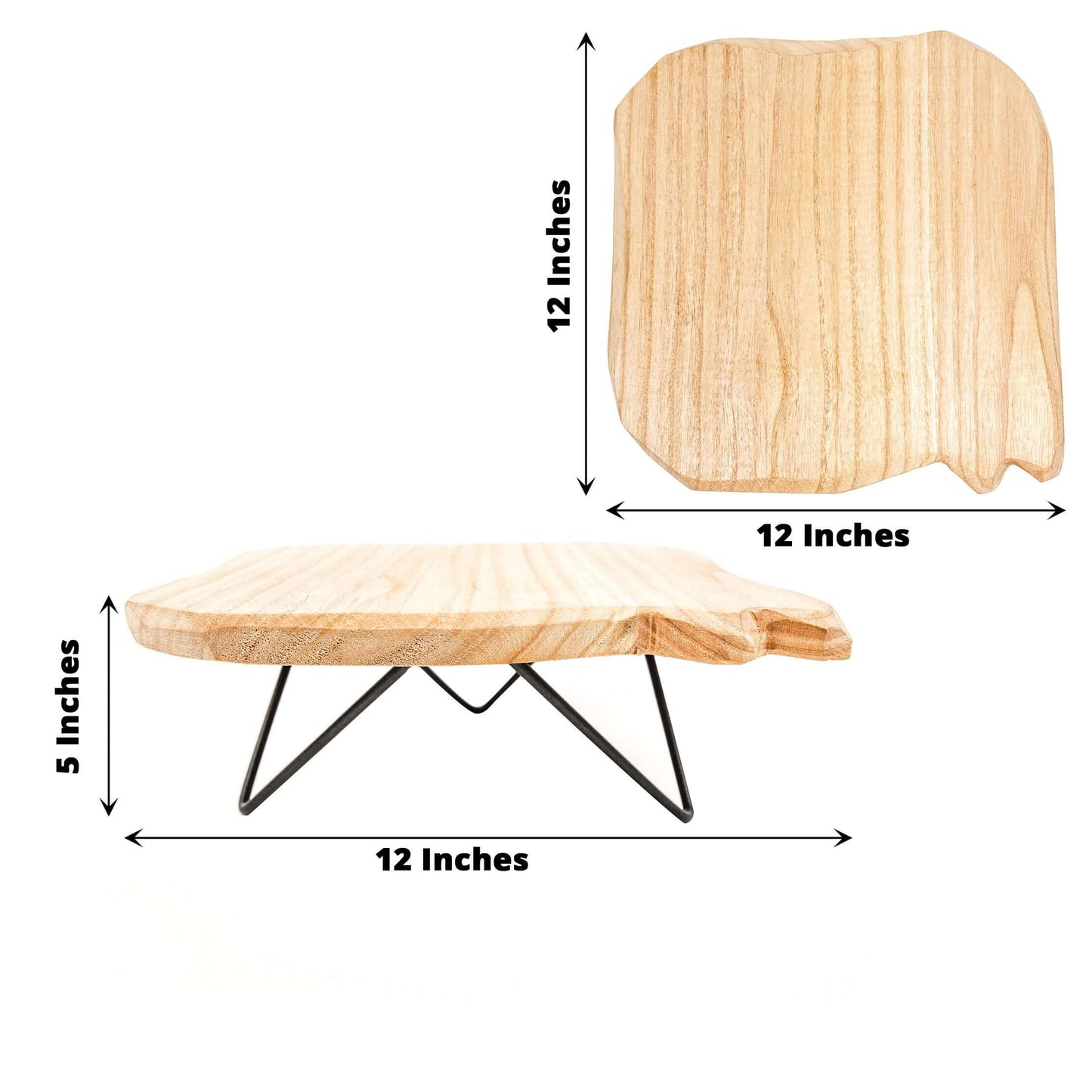 Wooden Cake Cupcake Stand Natural Wood Slice Design - Cheese Board Serving Tray with Hairpin Legs 12" Square