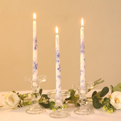 12 Pack 10’’ French Toile Wax Taper Candles White and Blue Unscented Candles - Decorations