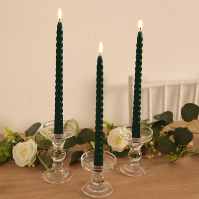 12 Pack 11’’ Hunter Emerald Green Premium Unscented Spiral Wax Taper Candles Long Burn Wick Dinner Candle Sticks