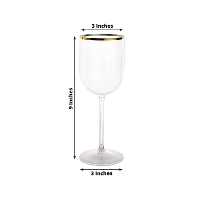 12-Pack 12oz Clear Plastic Wine Goblets with Gold Rim Premium Disposable Long Stem Glassware - 9’’ - Disposables