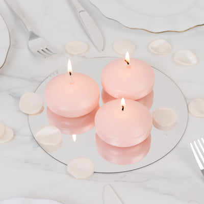 12 Pack 3’’ Blush Floating Candles Unscented Dripless Wax Discs for Centerpieces - Decorations