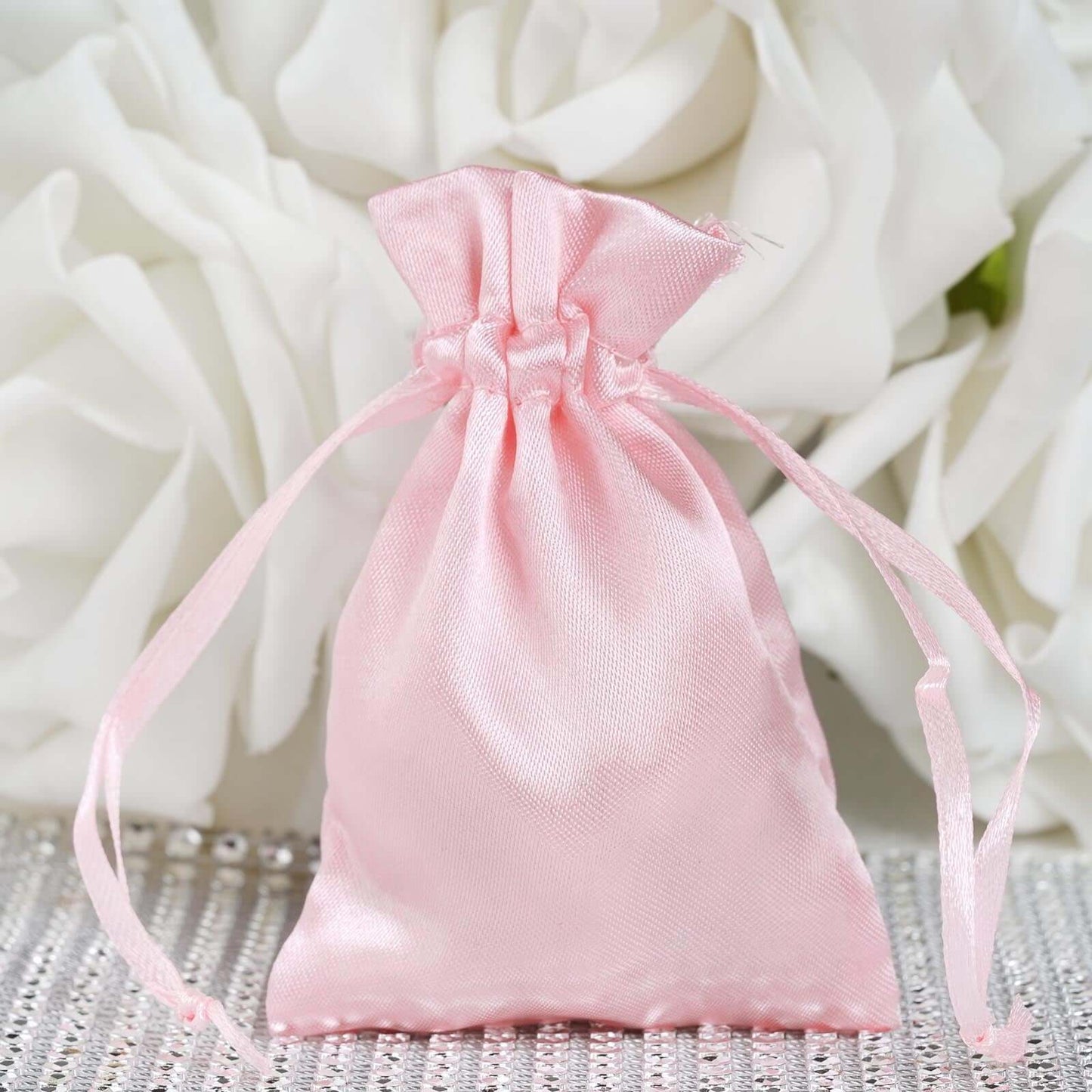 12 Pack 3"x4" Blush Satin Drawstring Wedding Party Favor Bags