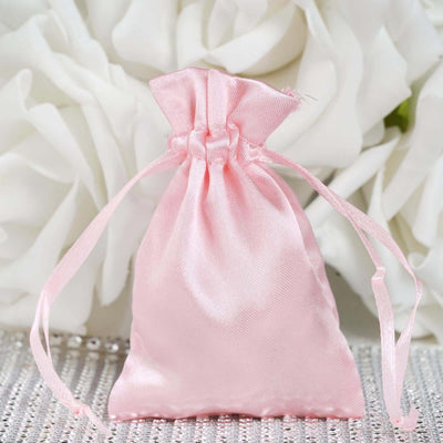 12 Pack 3"x4" Blush Satin Drawstring Wedding Party Favor Bags