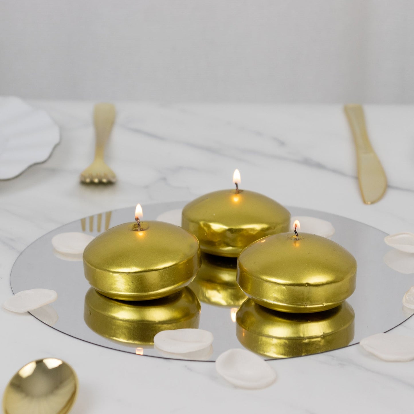 12 Pack 3" Gold Floating Candles, Unscented Dripless Wax Discs for Centerpieces