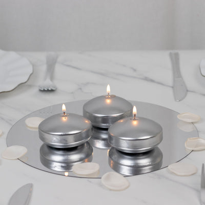 12 Pack 3" Silver Floating Candles, Unscented Dripless Wax Discs for Centerpieces
