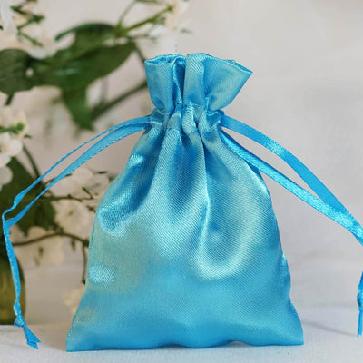 12 Pack 3"x4" Turquoise Satin Drawstring Wedding Party Favor Gift Bags