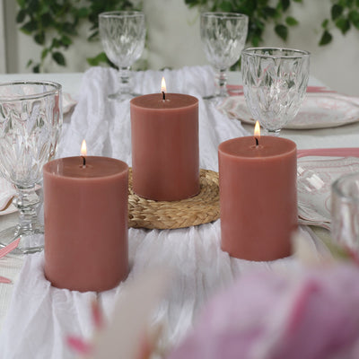 12-Pack 3"x4" Unscented Dripless Pillar Candles â€“ Dusty Rose Long-Burning Wax Candles with Cotton Wicks for Home, Weddings & Event Decor