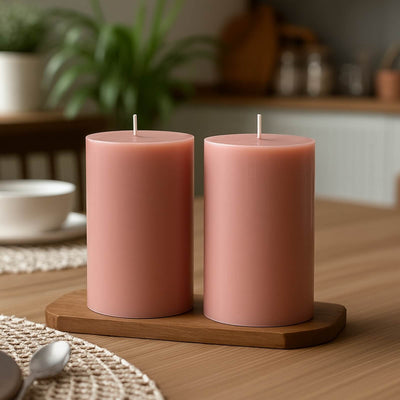 12-Pack 3’’x6’’ Unscented Dripless Pillar Candles â€“ Dusty Rose Long-Burning Paraffin Wax with Cotton Wicks