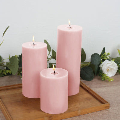 12-Pack 3’’x8’’ Unscented Dripless Pillar Candles â€“ Blush Long-Burning Wax Candles with Cotton Wicks for Home