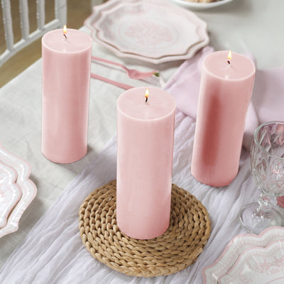 12-Pack 3’’x8’’ Unscented Dripless Pillar Candles â€“ Blush Long-Burning Wax Candles with Cotton Wicks for Home