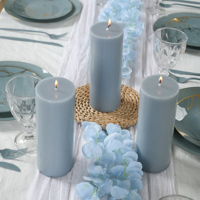 12-Pack 3’’x8’’ Unscented Dripless Pillar Candles â€“ Dusty Blue Long-Burning Wax Candles with Cotton Wicks for Home
