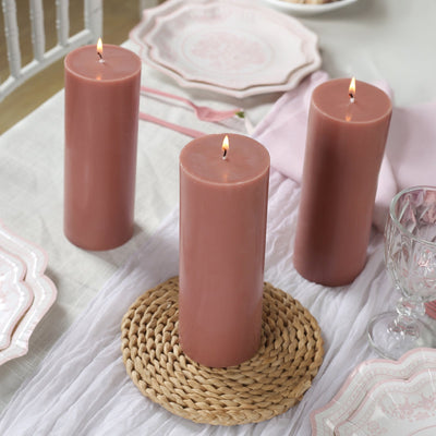 12-Pack 3’’x8’’ Unscented Dripless Pillar Candles â€“ Dusty Rose Long-Burning Wax Candles with Cotton Wicks for Home