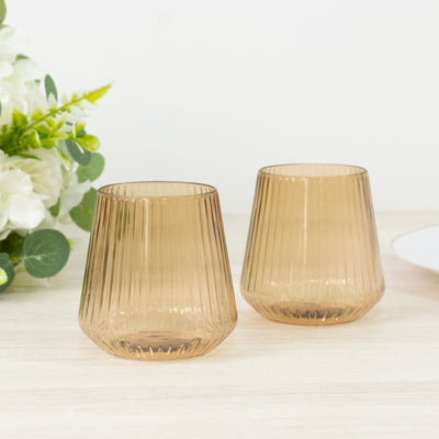 12-Pack Amber Gold Plastic Stemless Wine Glasses â€“ 12oz Ribbed Design Reusable Shatterproof Cocktail Tumblers
