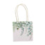12 Pack White Green Eucalyptus Leaves Paper Party Favor Bags With Handles, Small Gift Goodie Bags - 4"x4"