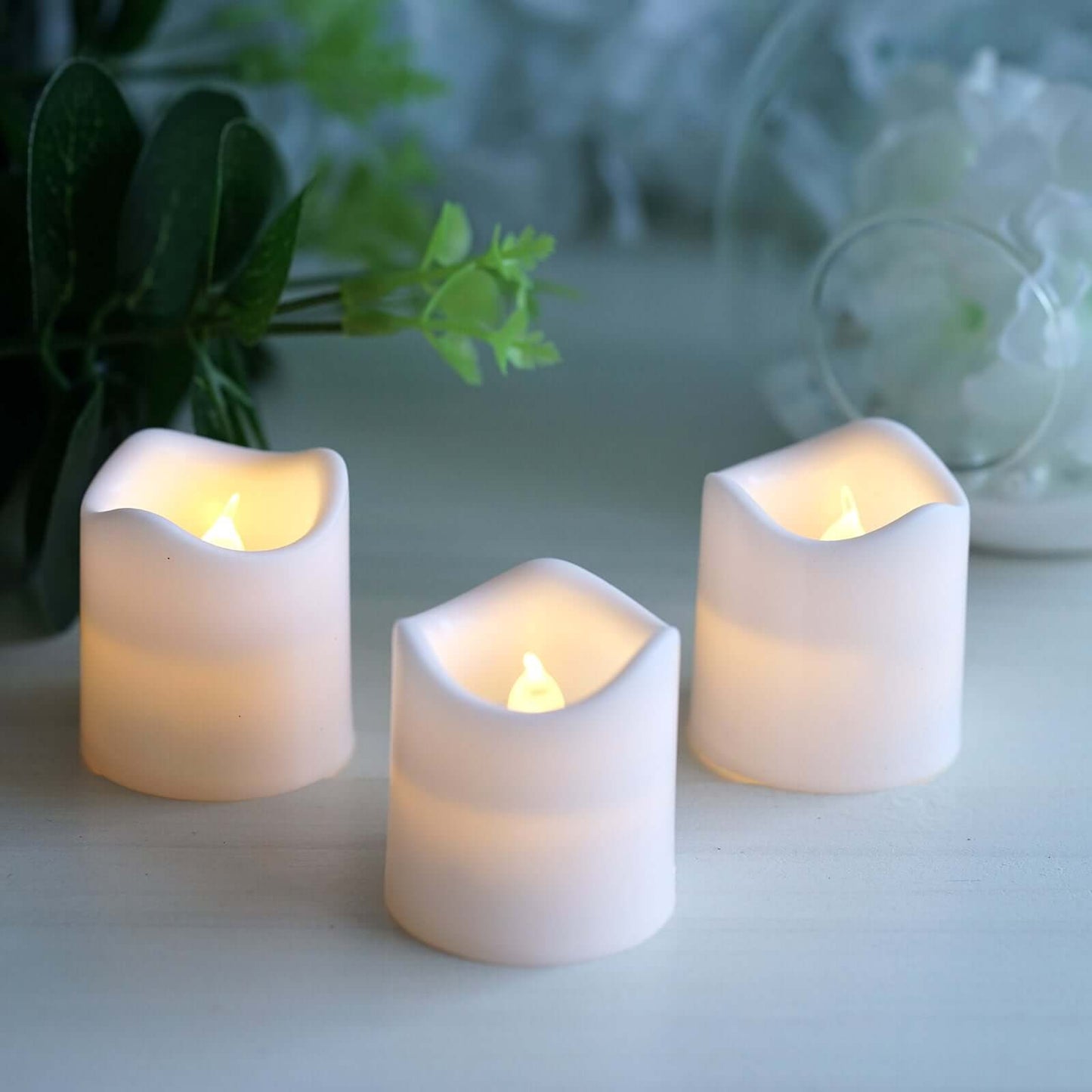 12-Pack LED Votive Candles Classic White Design - Reusable Flameless Battery Operated Lights