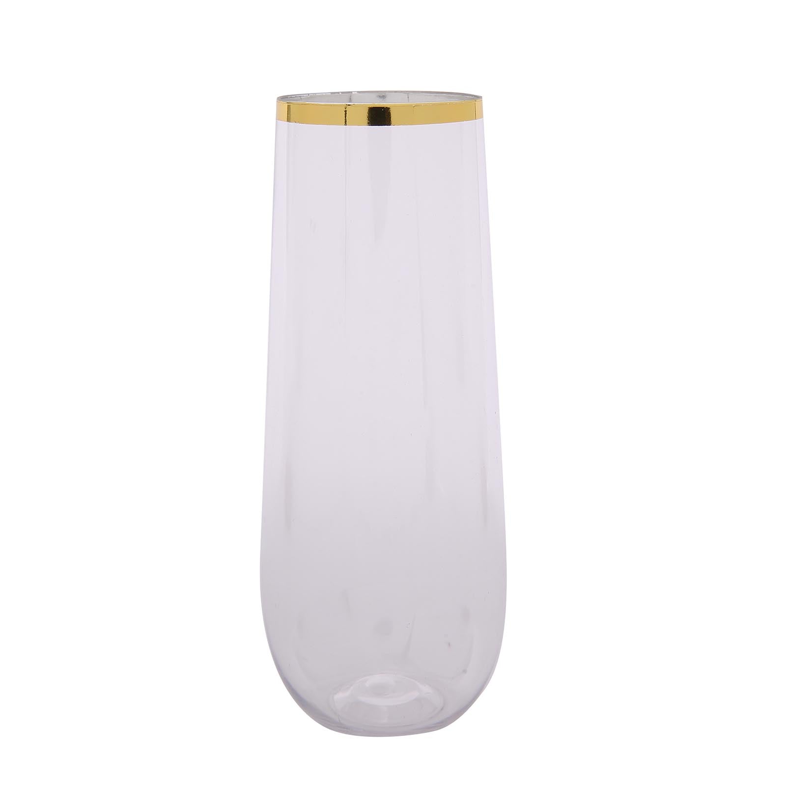 12 Pack Plastic Champagne Glasses in Clear with Gold Rim Reusable Lightweight Champagne Flutes 9oz - Drinkware