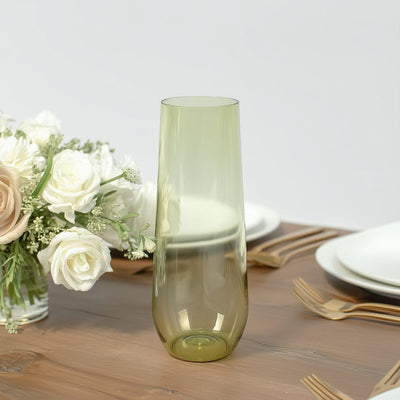 12 Pack Plastic Champagne Glasses in Transparent Dusty Sage Green Reusable Lightweight Champagne Flutes 9oz - Drinkware