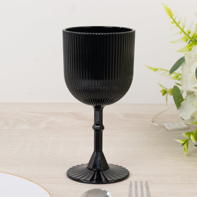 12-Pack Plastic Goblets Black Vintage Ribbed Pattern - Reusable Shatterproof Glassware 9oz - Disposables