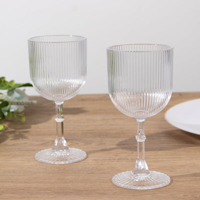 12-Pack Plastic Goblets Clear Vintage Ribbed Pattern - Reusable Shatterproof Glassware 9oz - Disposables