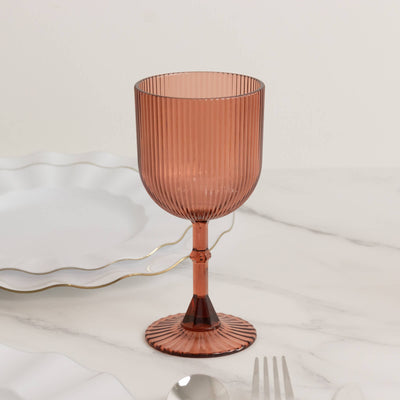 12-Pack Plastic Goblets Dusty Rose Vintage Ribbed Pattern - Reusable Shatterproof Glassware 9oz - Disposables